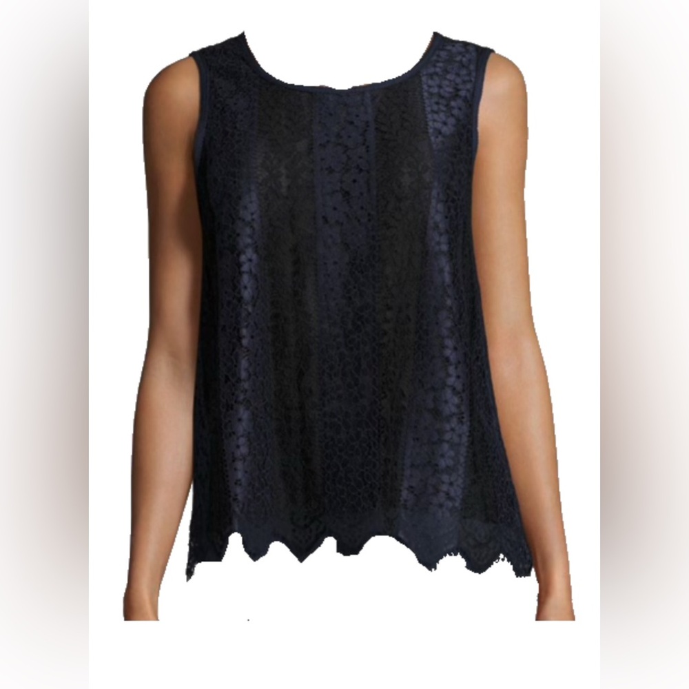 Max Studio Navy Black Lace Sleeveless Blouse Tank Top Medium